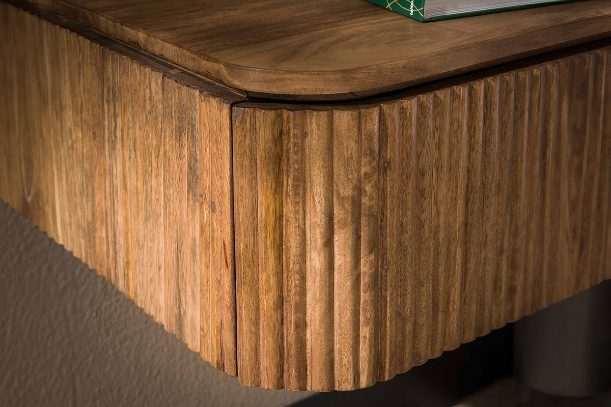 KAWOLA Nachttisch HEVE hängend abgerundet Mangoholz massiv natur 1 Schublade