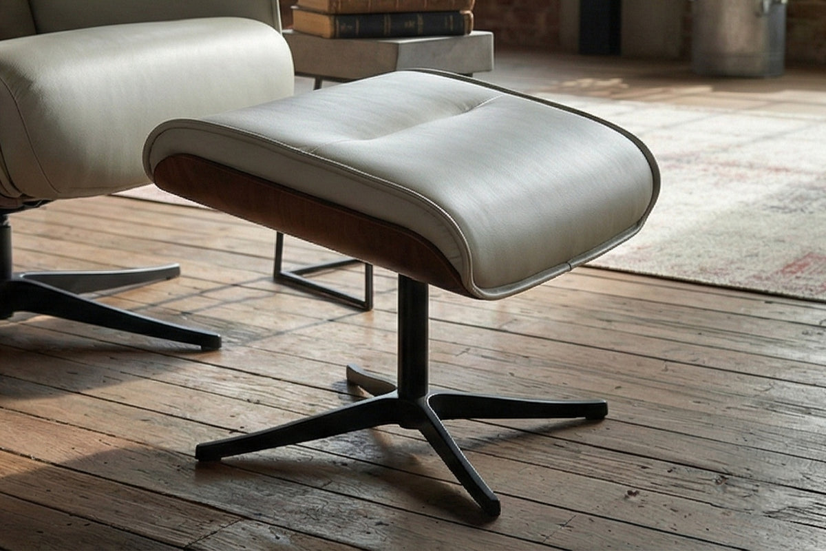 KAWOLA Relaxsessel FERREIRA Drehsessel Leder grau mit Hocker
