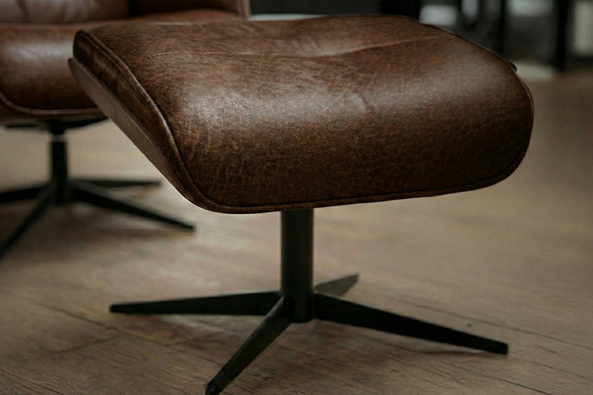 KAWOLA Relaxsessel FERREIRA Drehsessel Lederfaserstoff cognac mit Hocker