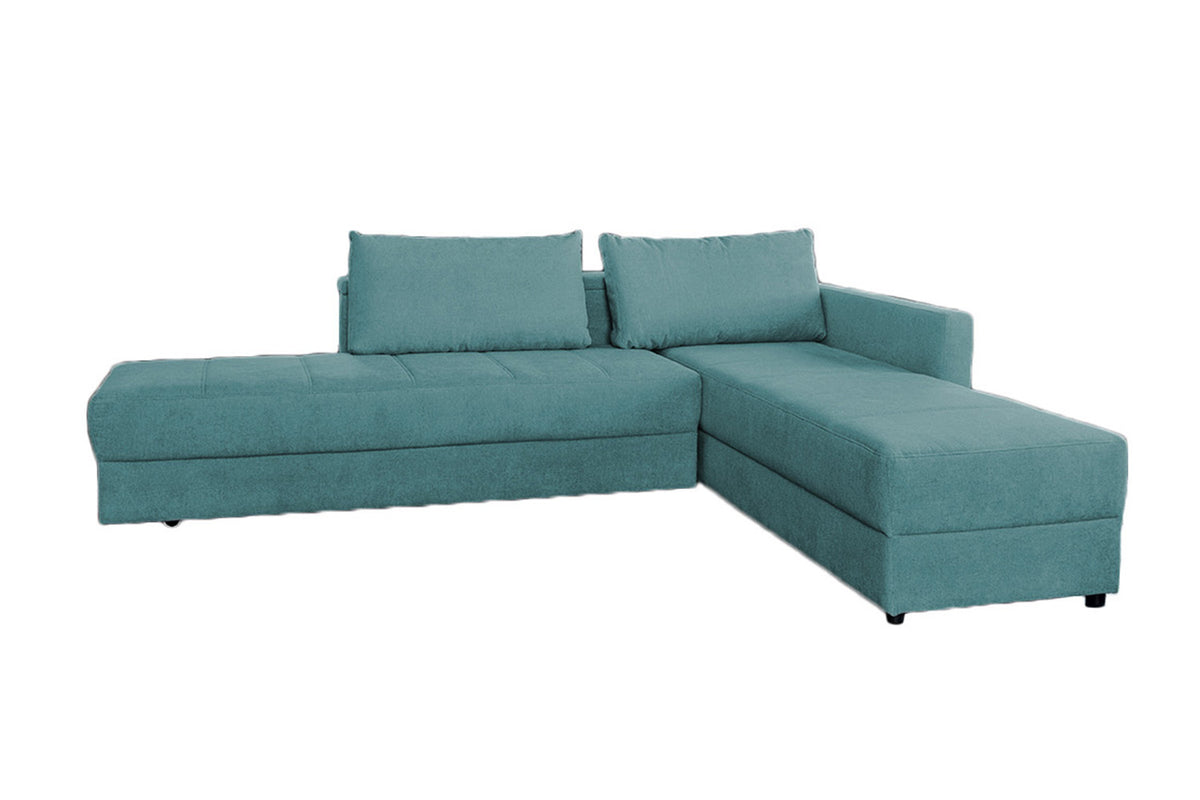 KAWOLA Schlafsofa IDA Sofa Boxspringbett Stoff petrol mit Topper