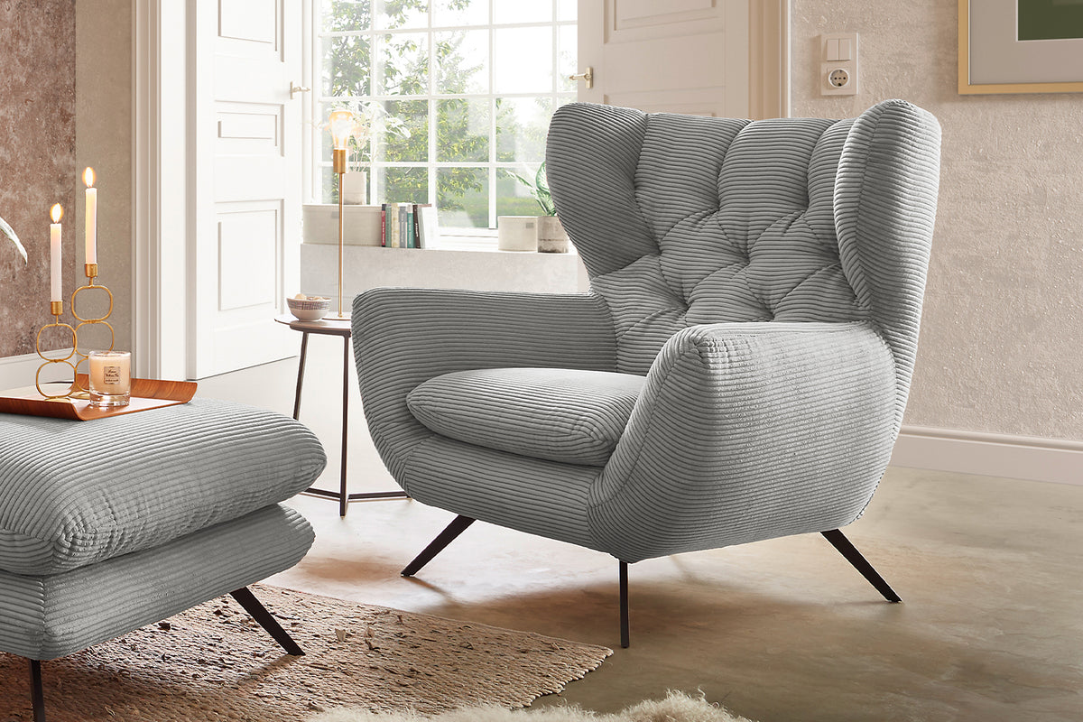 KAWOLA Sessel CHARME Hochlehnsessel Cord hellgrau