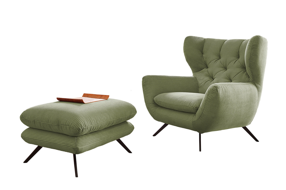 KAWOLA Sessel CHARME Hochlehnsessel Cord olivgrün