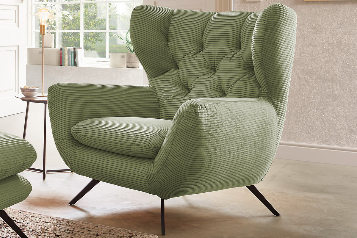 KAWOLA Sessel CHARME Hochlehnsessel Cord olivgrün