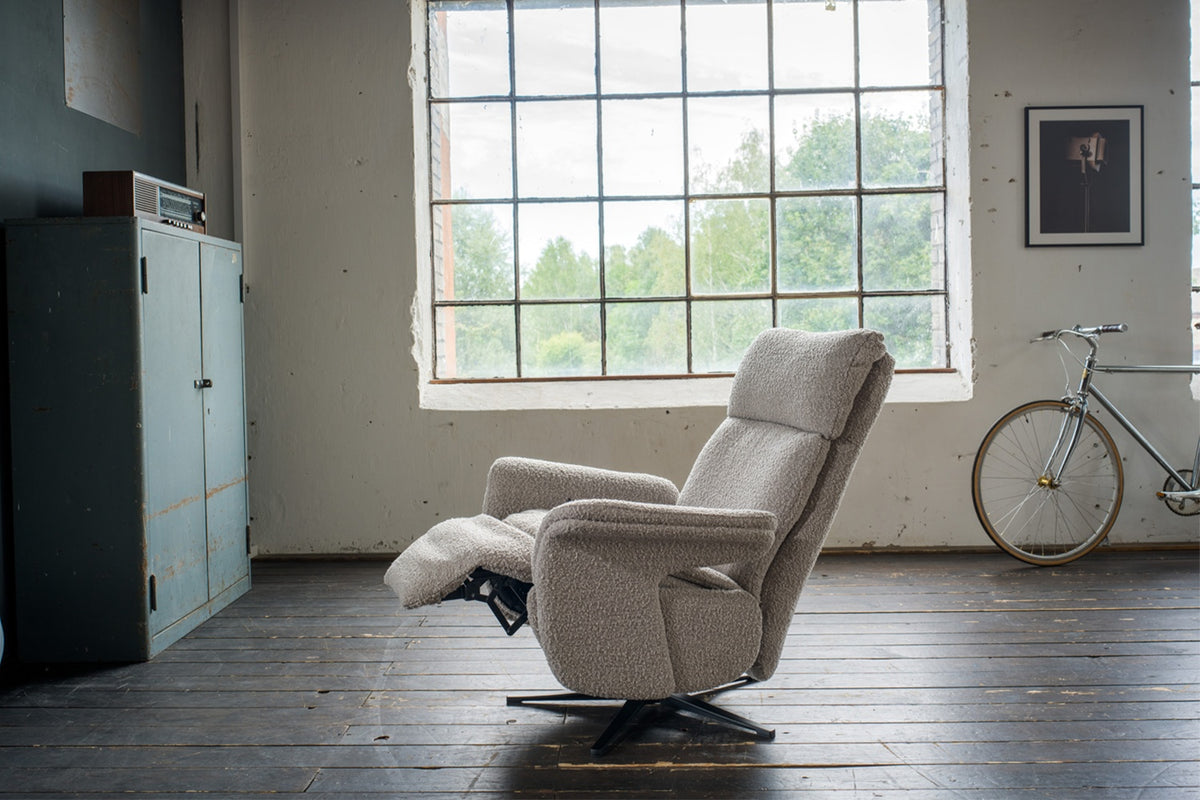 KAWOLA Sessel NAMA Relaxsessel drehbar Stoff taupe