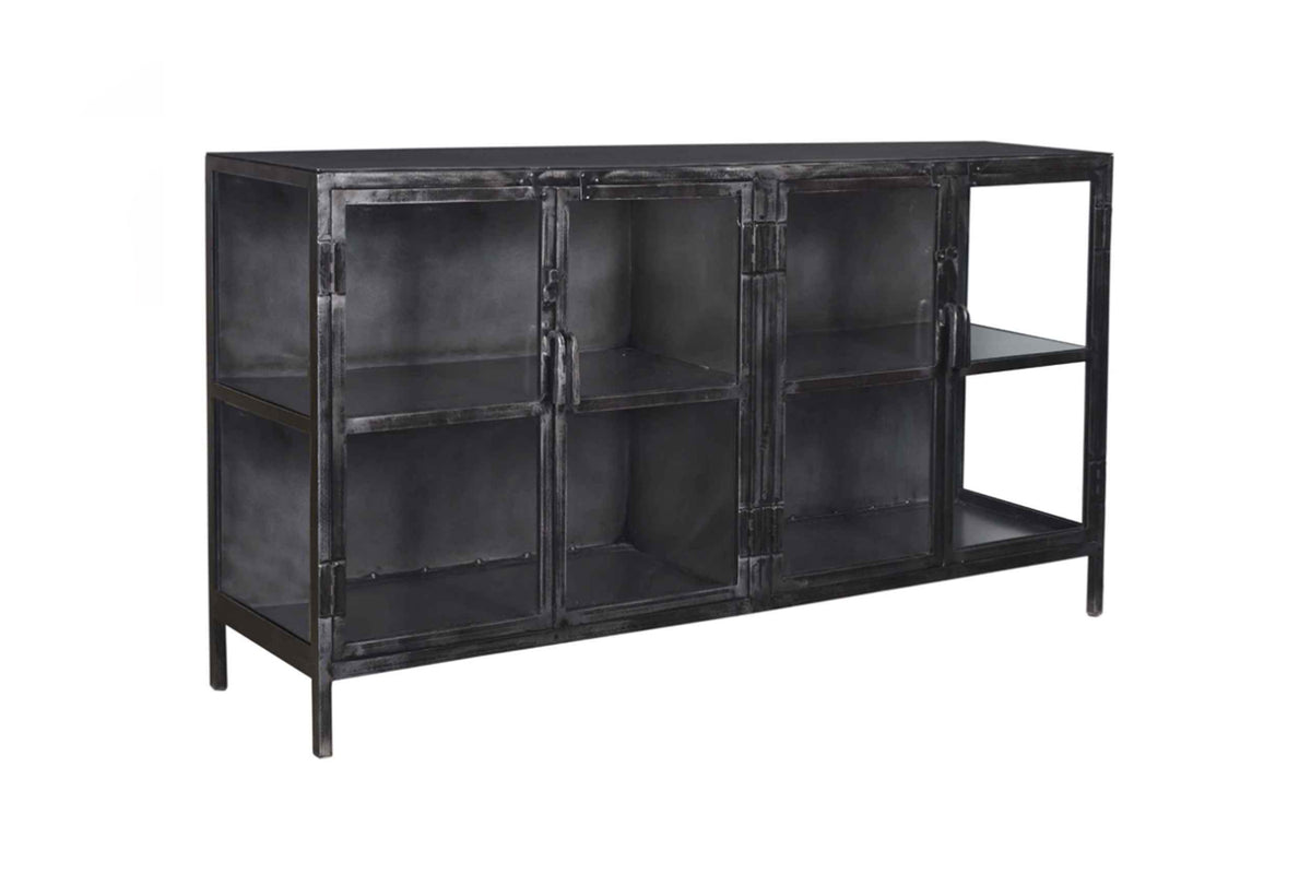 KAWOLA Sideboard BREST Vitrine Metall schwarz 4 Türen
