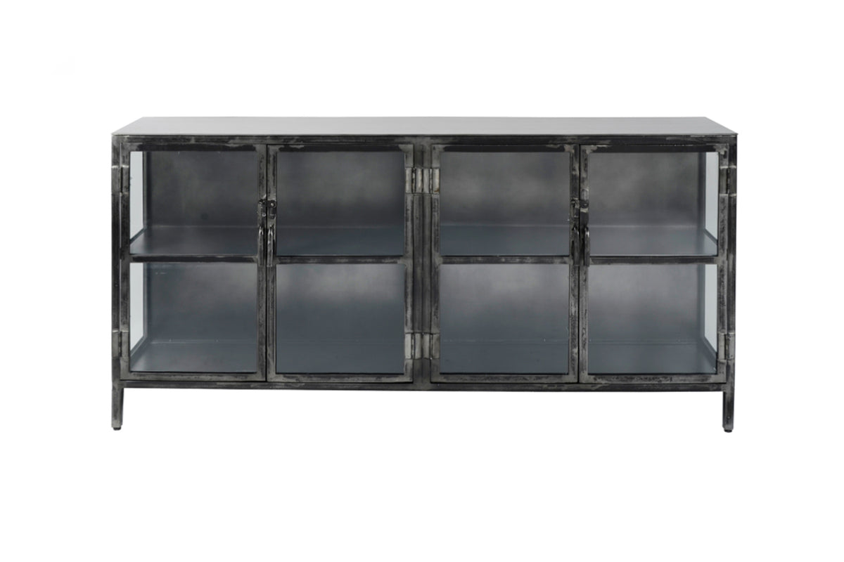 KAWOLA Sideboard BREST Vitrine Metall schwarz 4 Türen