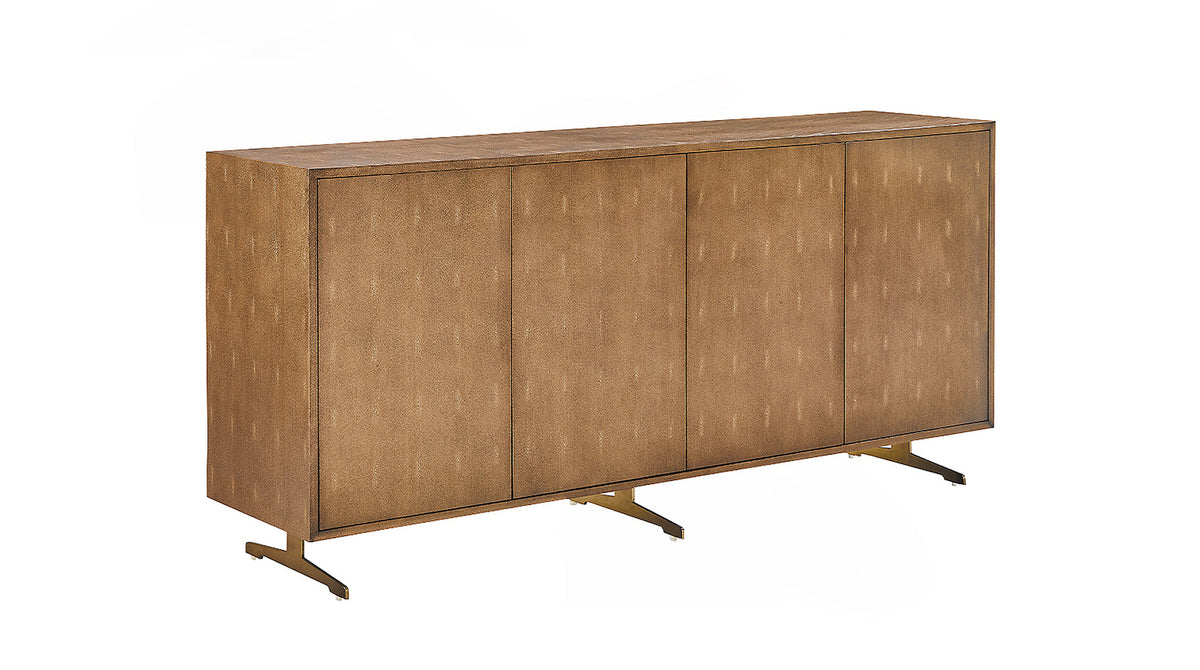KAWOLA Sideboard GALA 4 Türen Kunstleder goldfarben Fuß Edelstahl gebürstet