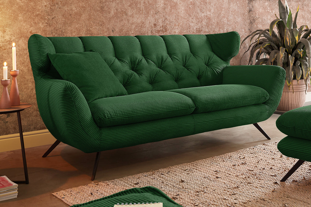 KAWOLA Sitzgruppe CHARME Sofa Sessel Hockerbank Cord smaragd