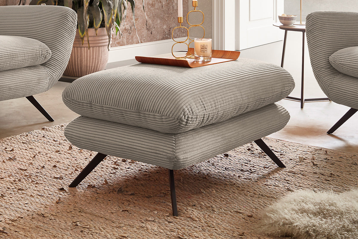 KAWOLA Sitzgruppe CHARME Sofa Sessel Hockerbank Cord steingrau