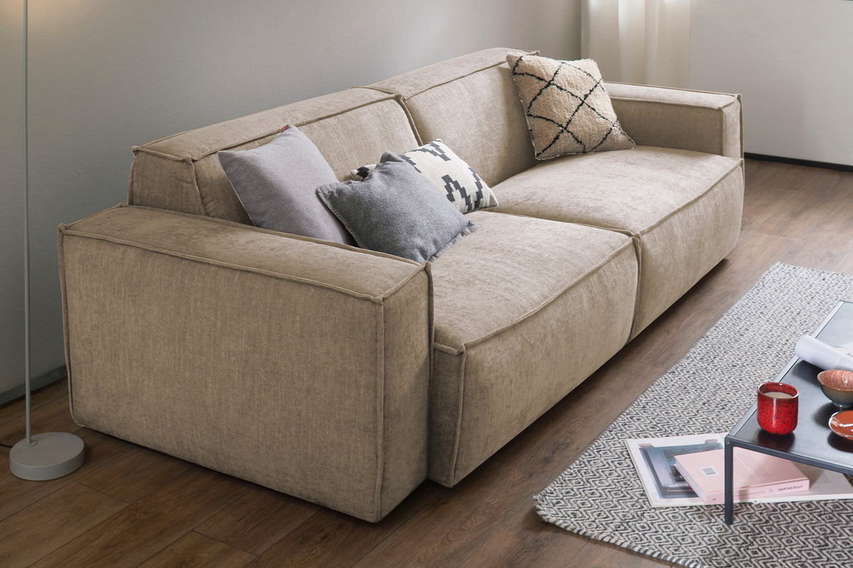 KAWOLA Sitzgruppe SAMU 3-Sitzer 2-Sitzer Chenille-Stoff taupe