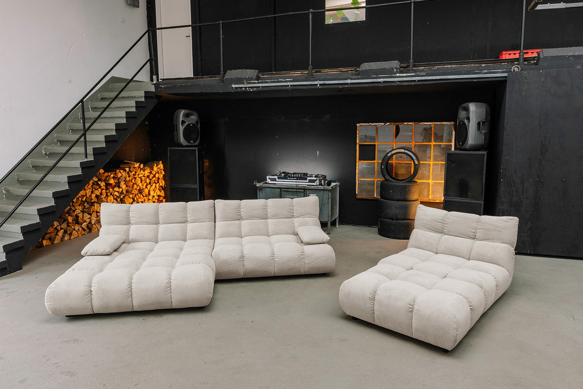 KAWOLA Sitzgruppe VIVIEN Ecksofa Drehsessel Hockerbank Feincord beige