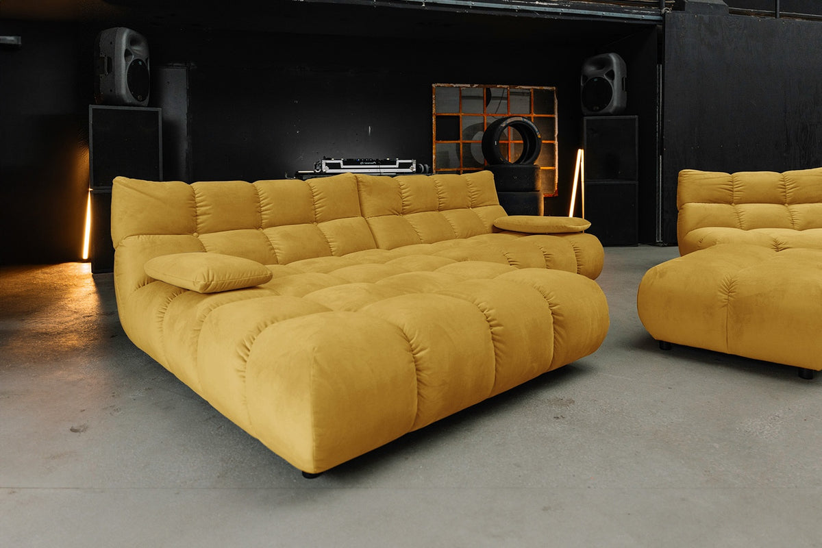 KAWOLA Sitzgruppe VIVIEN Ecksofa Drehsessel Hockerbank Velvet curry