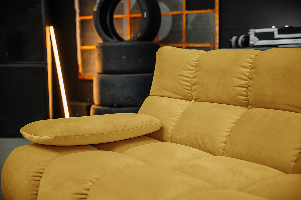 KAWOLA Sitzgruppe VIVIEN Ecksofa Drehsessel Hockerbank Velvet curry