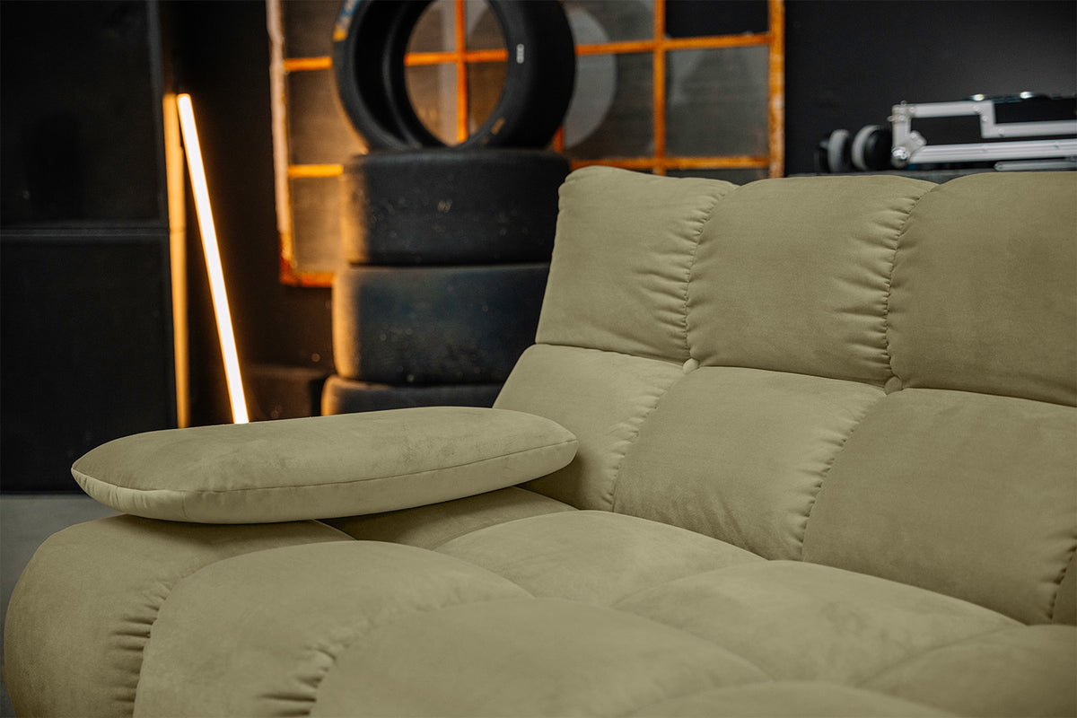 KAWOLA Sitzgruppe VIVIEN Ecksofa Drehsessel Hockerbank Velvet oliv