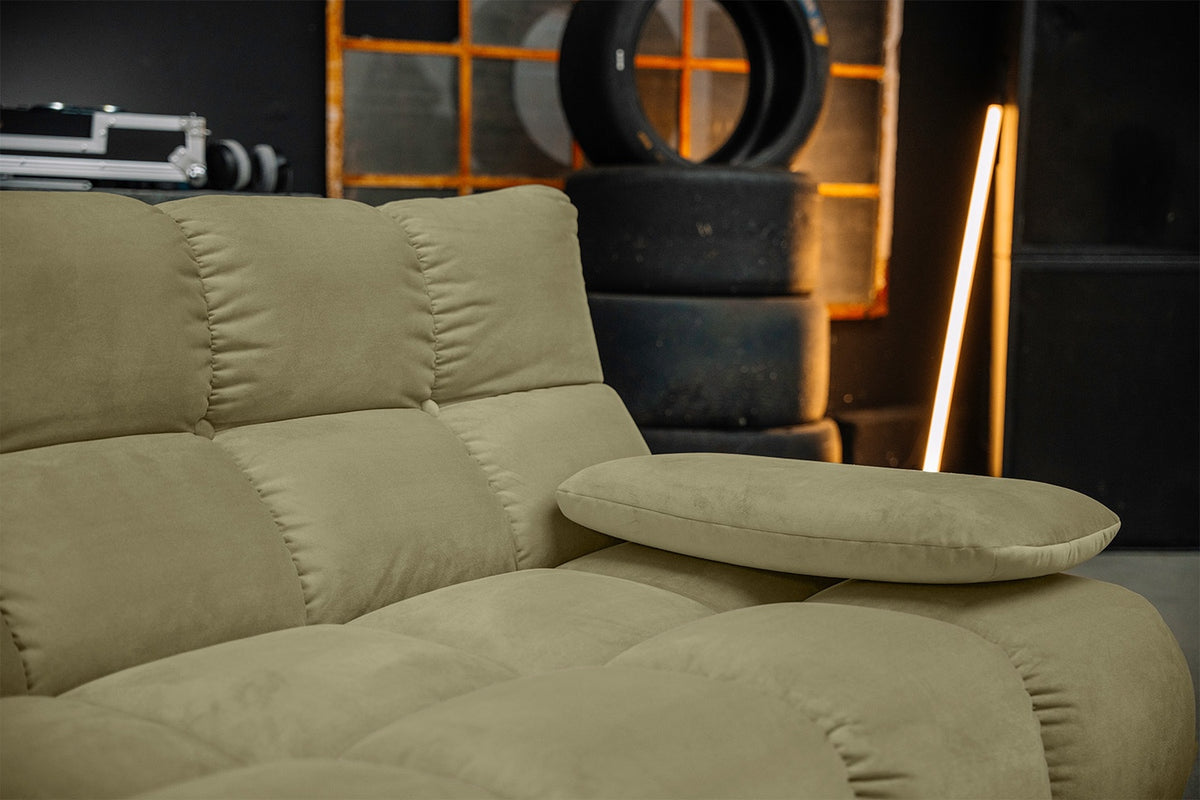 KAWOLA Sitzgruppe VIVIEN Ecksofa Drehsessel Hockerbank Velvet oliv