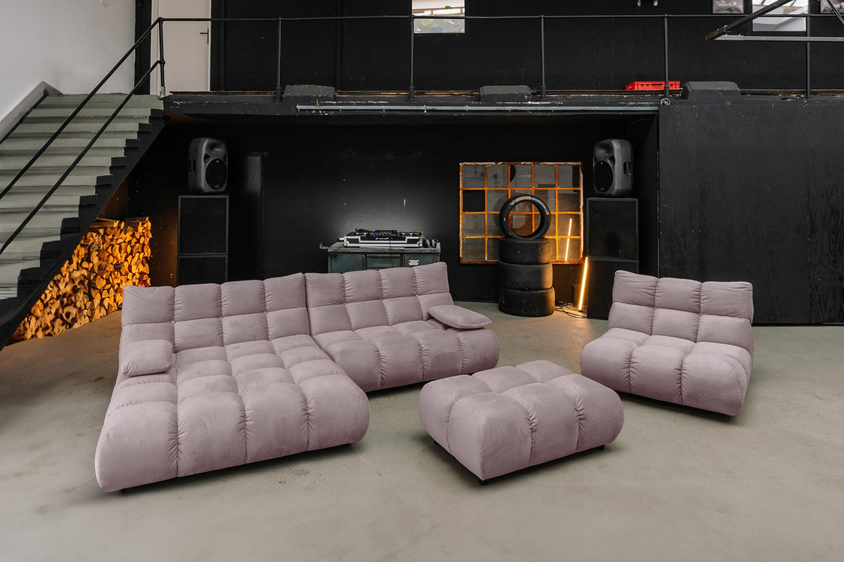 KAWOLA Sitzgruppe VIVIEN Ecksofa Drehsessel Hockerbank Velvet roségrau