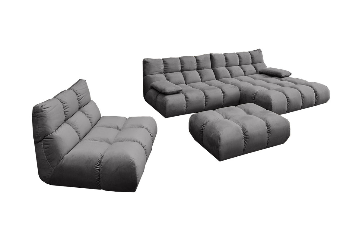 KAWOLA Sitzgruppe VIVIEN Ecksofa Drehsessel Hockerbank Velvet stone