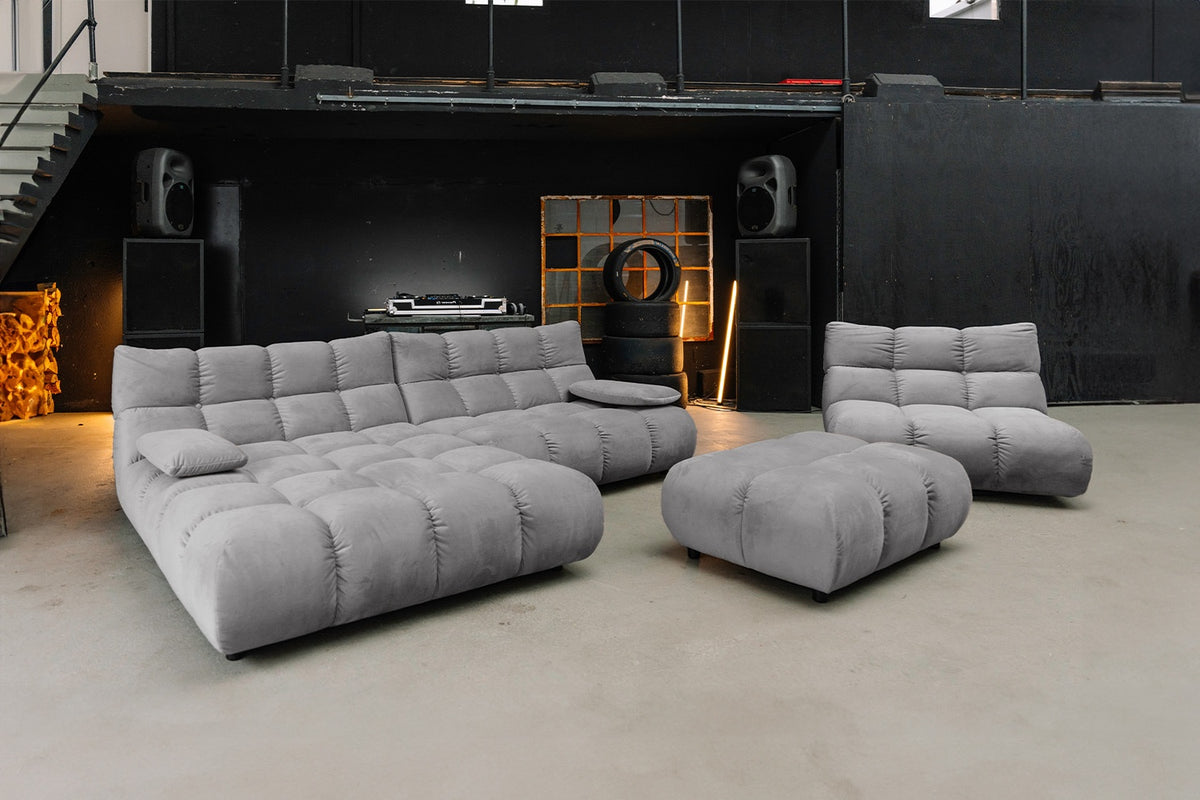 KAWOLA Sitzgruppe VIVIEN Ecksofa Drehsessel Hockerbank Velvet stone
