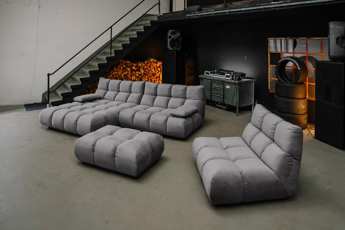 KAWOLA Sitzgruppe VIVIEN Ecksofa Drehsessel Hockerbank Velvet stone