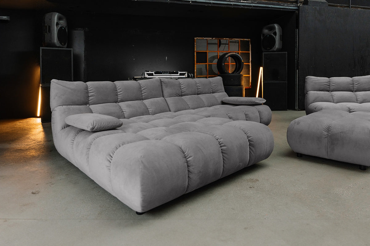 KAWOLA Sitzgruppe VIVIEN Ecksofa Drehsessel Hockerbank Velvet stone