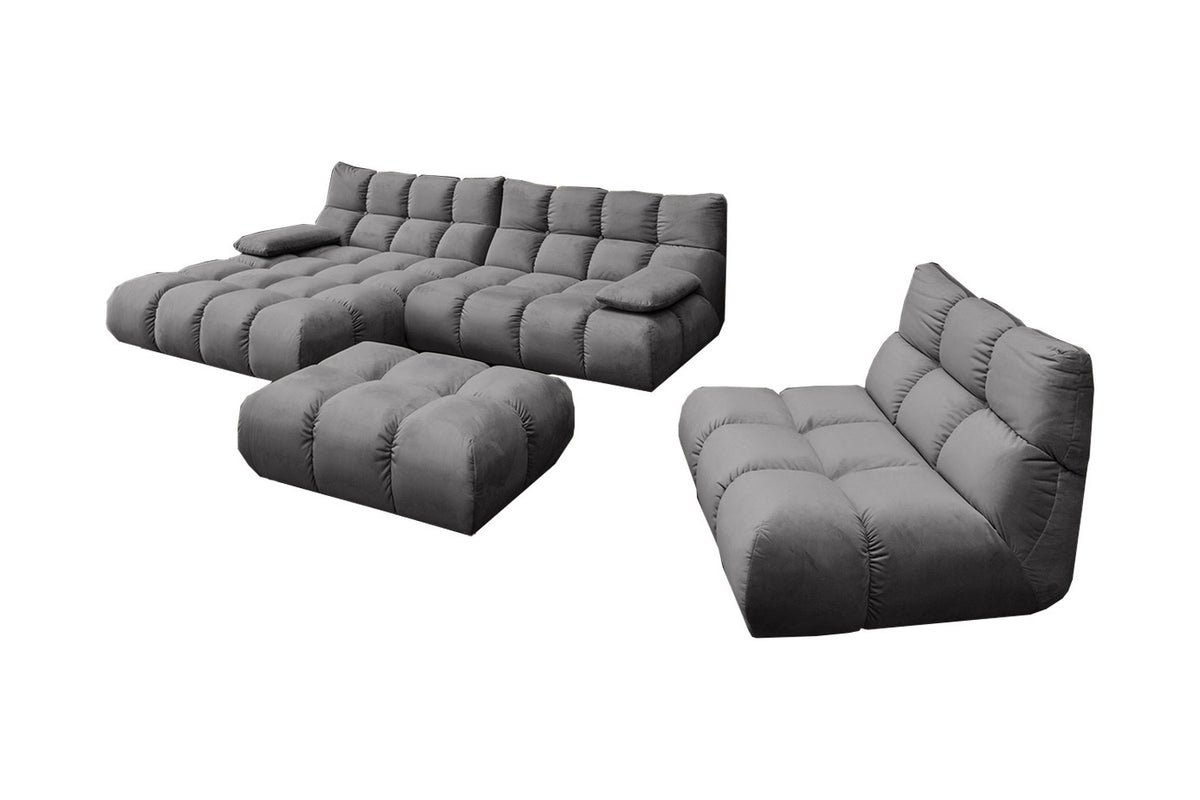 KAWOLA Sitzgruppe VIVIEN Ecksofa Drehsessel Hockerbank Velvet stone