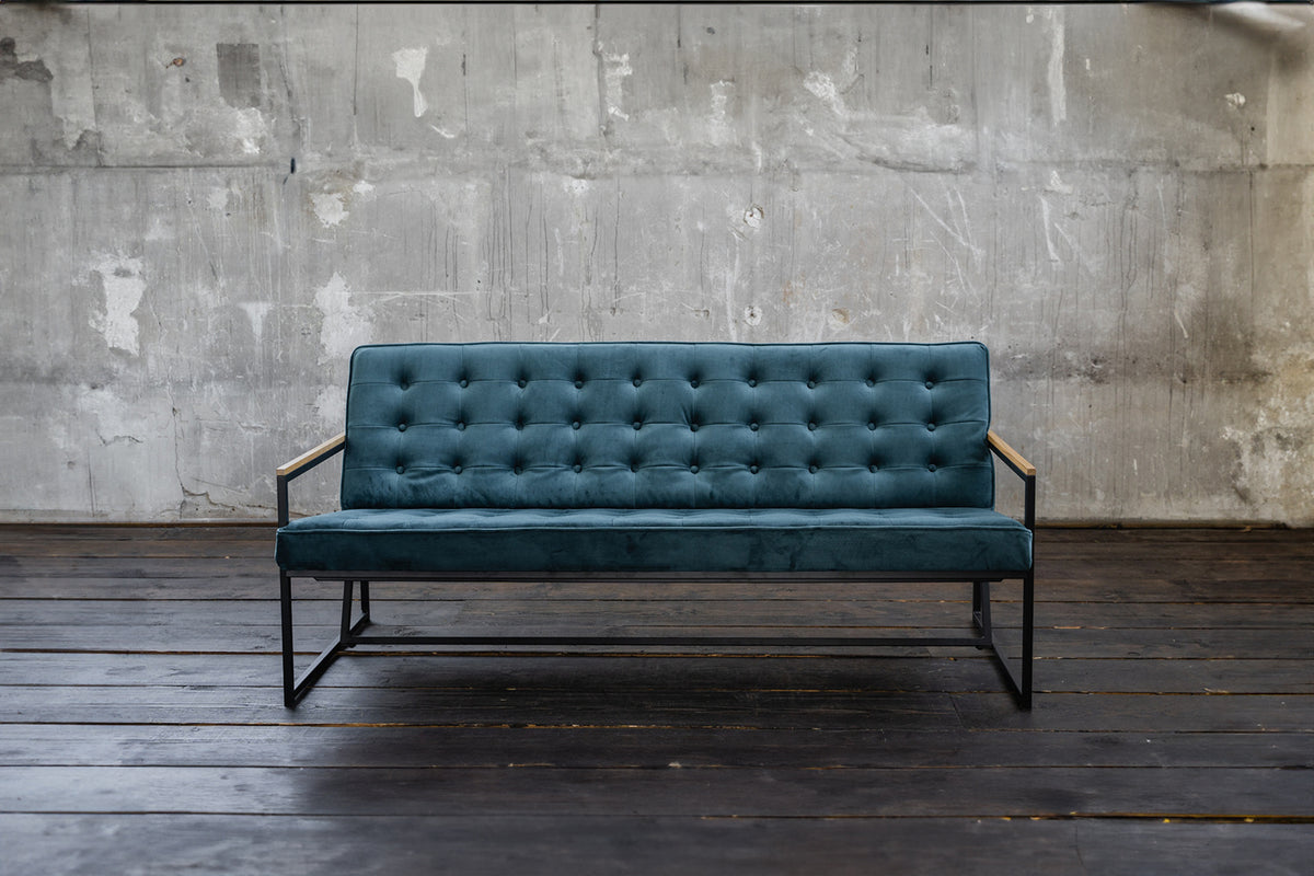 KAWOLA Sofa ARLY Polsterbank Bezug Velvet petrol