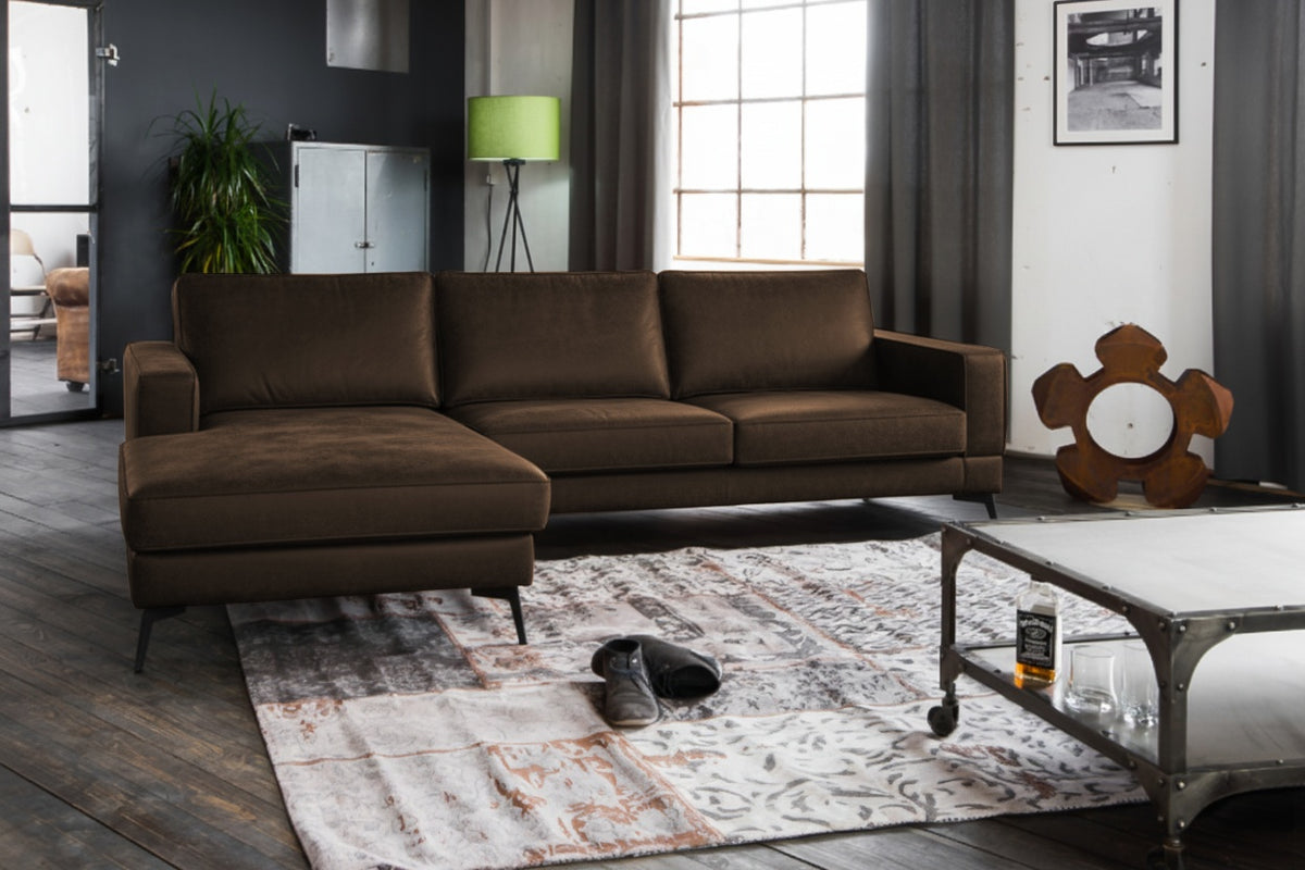 KAWOLA Sofa BLOOM Ecksofa Leder dunkelbraun