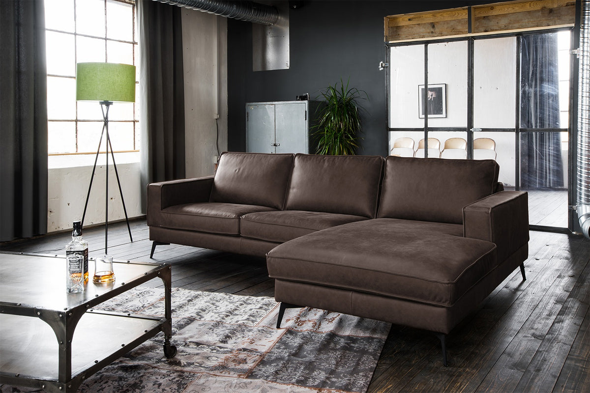 KAWOLA Sofa BLOOM Ecksofa Leder dunkelbraun, Rechts