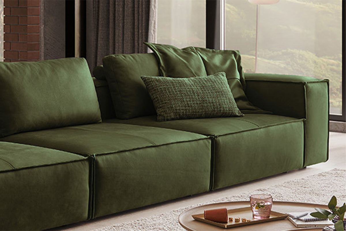 KAWOLA Sofa CARMO 4-Sitzer Leder olivgrün