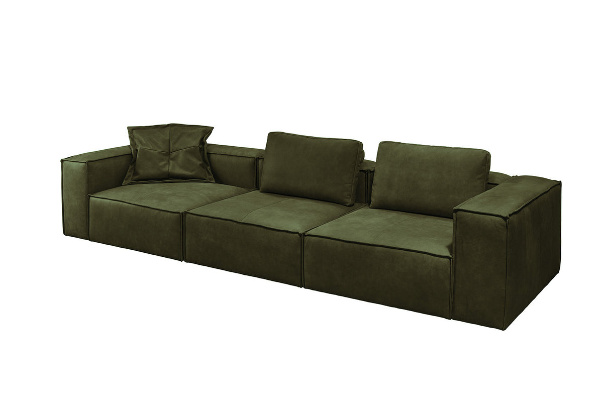 KAWOLA Sofa CARMO 4-Sitzer Leder olivgrün