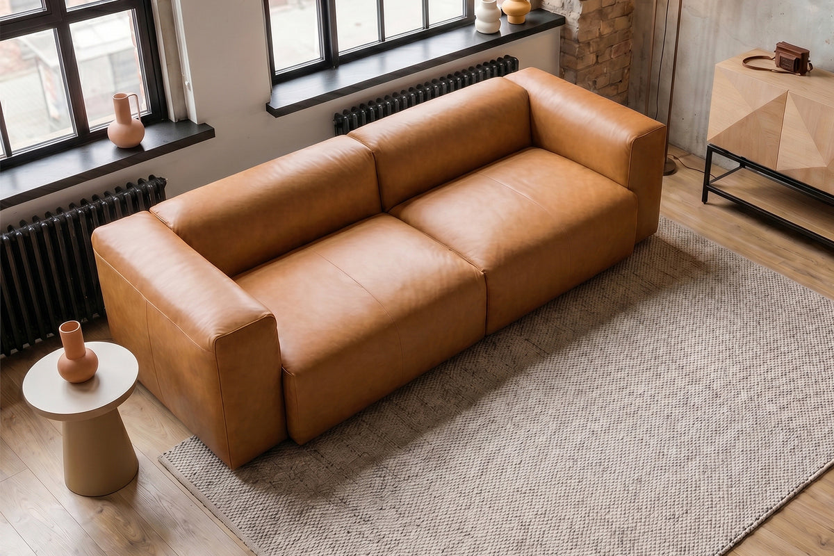 KAWOLA Sofa CELESTE 4-Sitzer Leder cognac