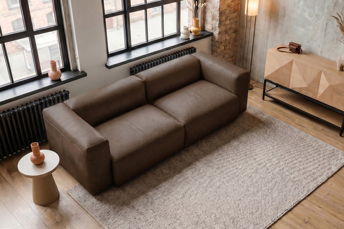 KAWOLA Sofa CELESTE 4-Sitzer Leder dunkelbraun