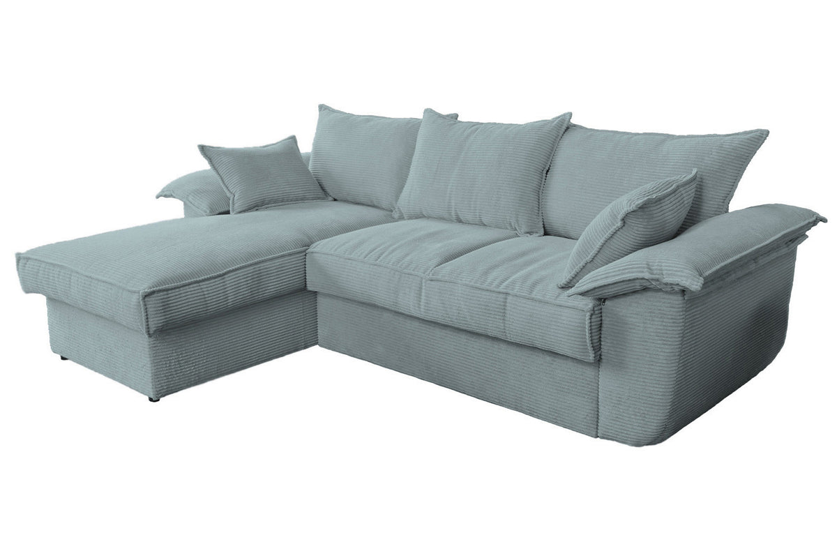 KAWOLA Sofa DAMETO Ecksofa Bettsofa Schlafsofa mit Stauraum Cord hellblau