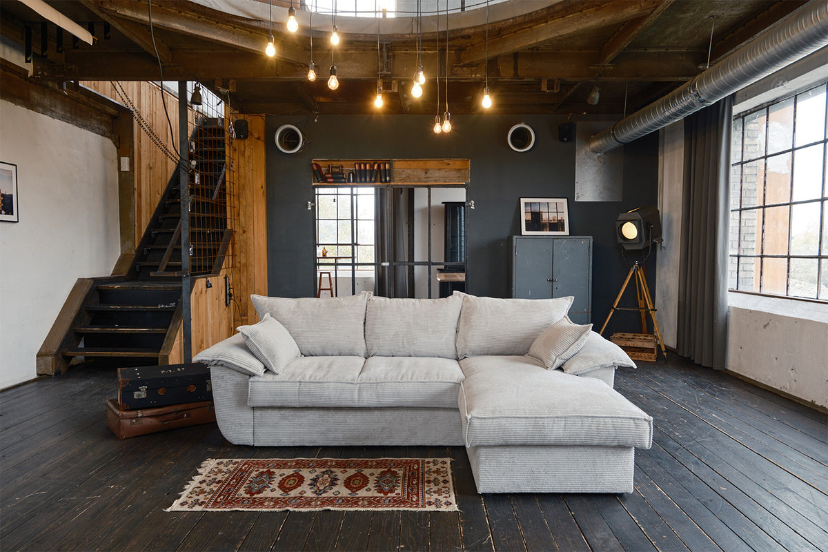 KAWOLA Sofa DAMETO Ecksofa Bettsofa Schlafsofa mit Stauraum Cord weiß, Rechts