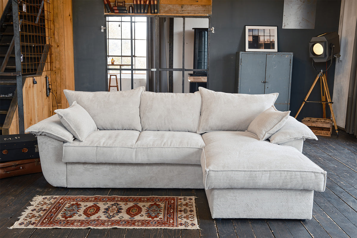 KAWOLA Sofa DAMETO Ecksofa Bettsofa Schlafsofa mit Stauraum Cord weiß