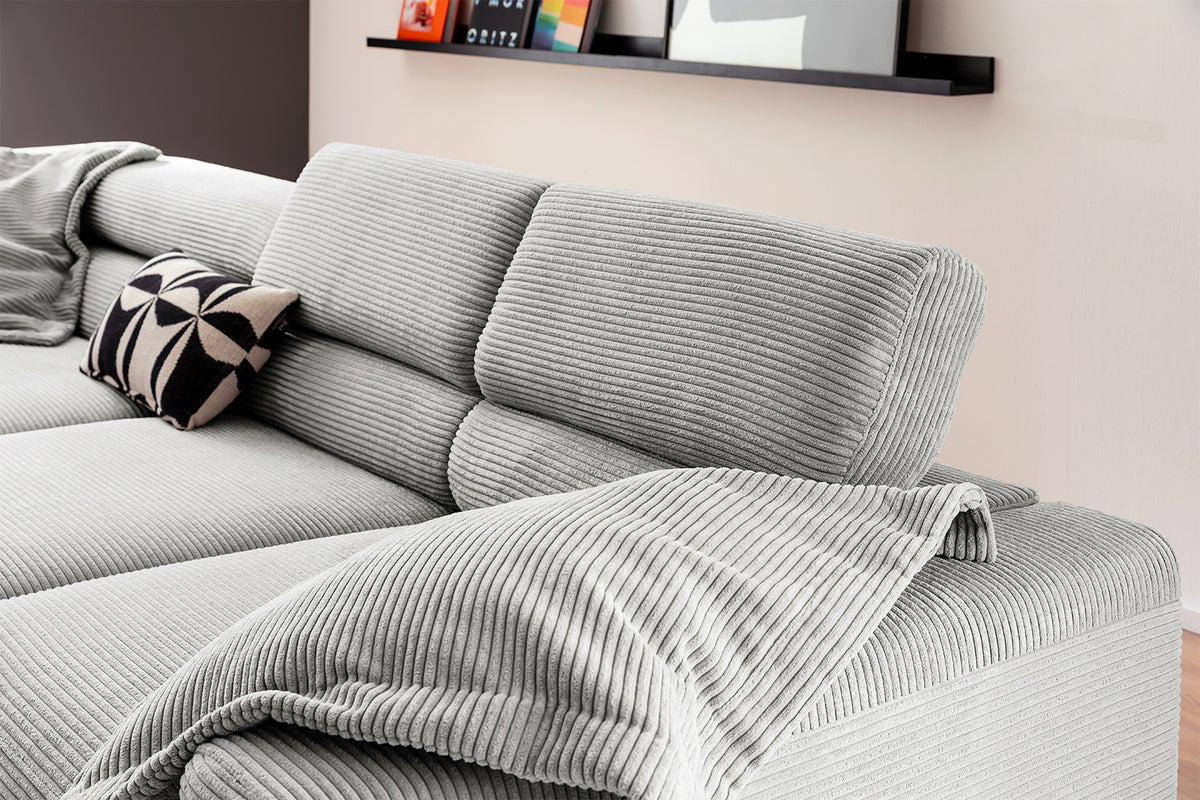 KAWOLA Sofa DELIA Ecksofa Cord hellgrau