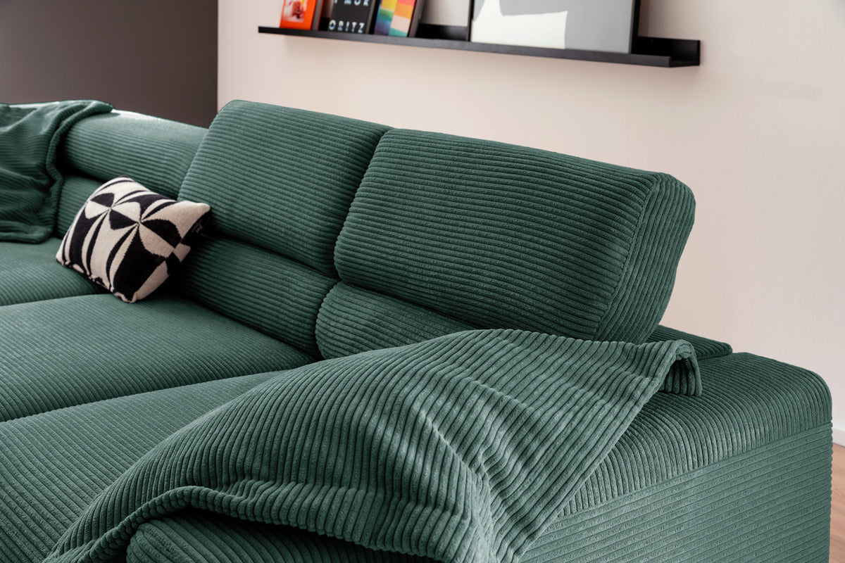 KAWOLA Sofa DELIA Ecksofa Cord smaragd