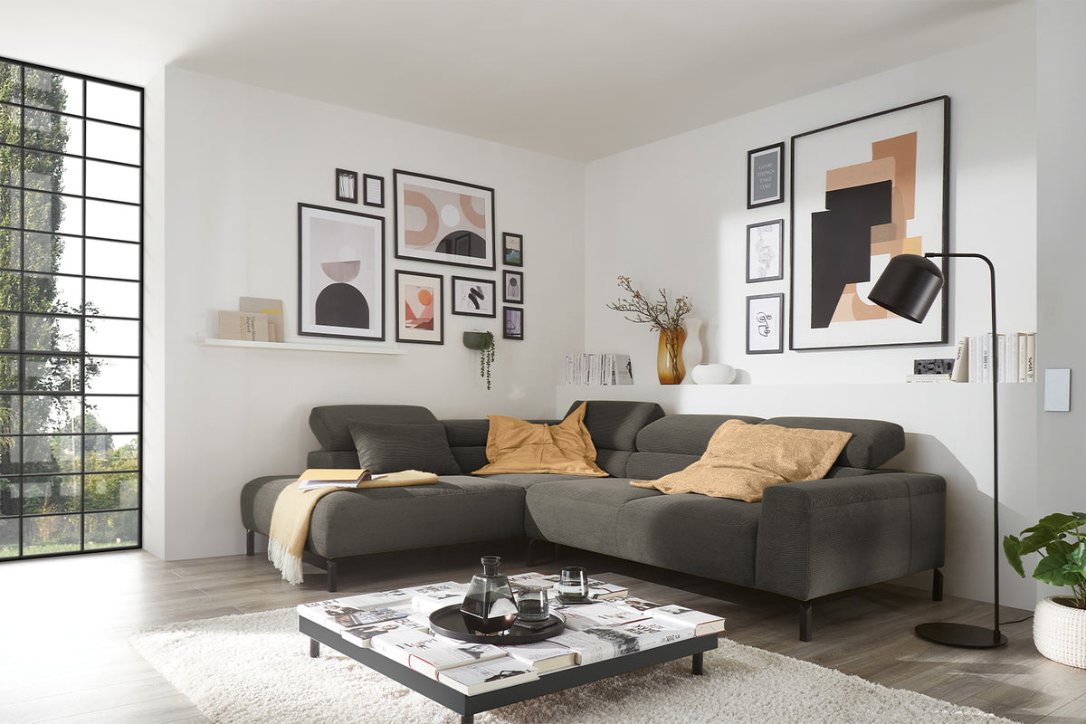 KAWOLA Sofa DELIA Ecksofa Feincord anthrazit, Links, Ohne Komfortfunktion