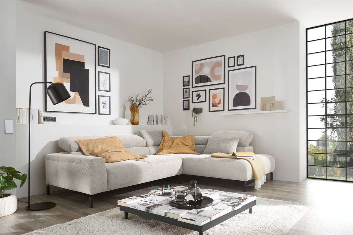 KAWOLA Sofa DELIA Ecksofa Feincord silber, Rechts, Ohne Komfortfunktion