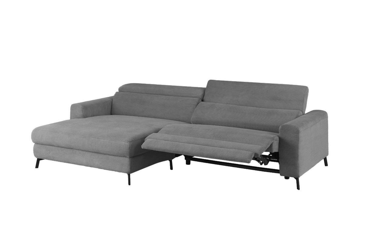 KAWOLA Sofa LAISKA Ecksofa Relaxfunktion teilmotorisch Cord grau