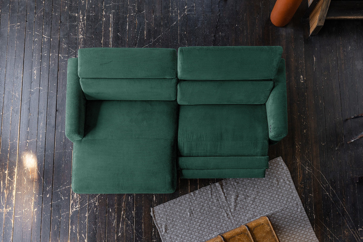 KAWOLA Sofa LAISKA Ecksofa Relaxfunktion teilmotorisch Cord smaragd