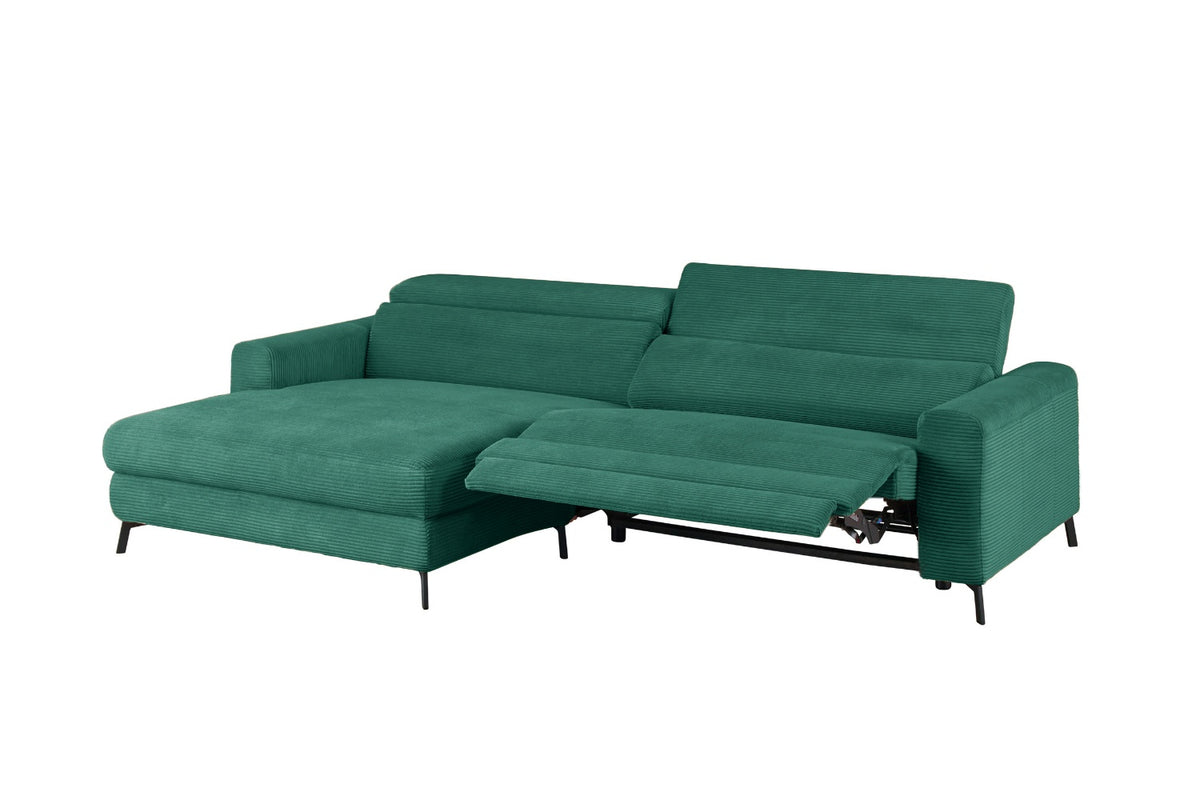 KAWOLA Sofa LAISKA Ecksofa Relaxfunktion teilmotorisch Cord smaragd
