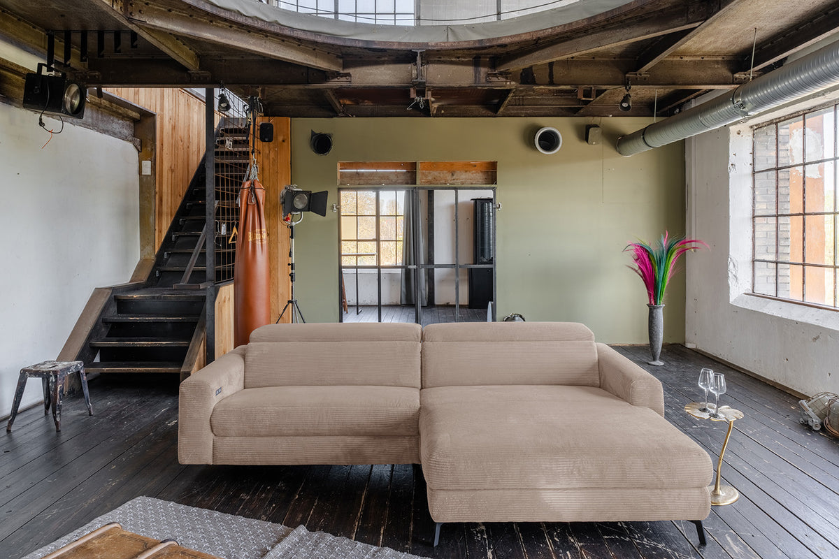 KAWOLA Sofa LAISKA Ecksofa Relaxfunktion teilmotorisch Cord taupe