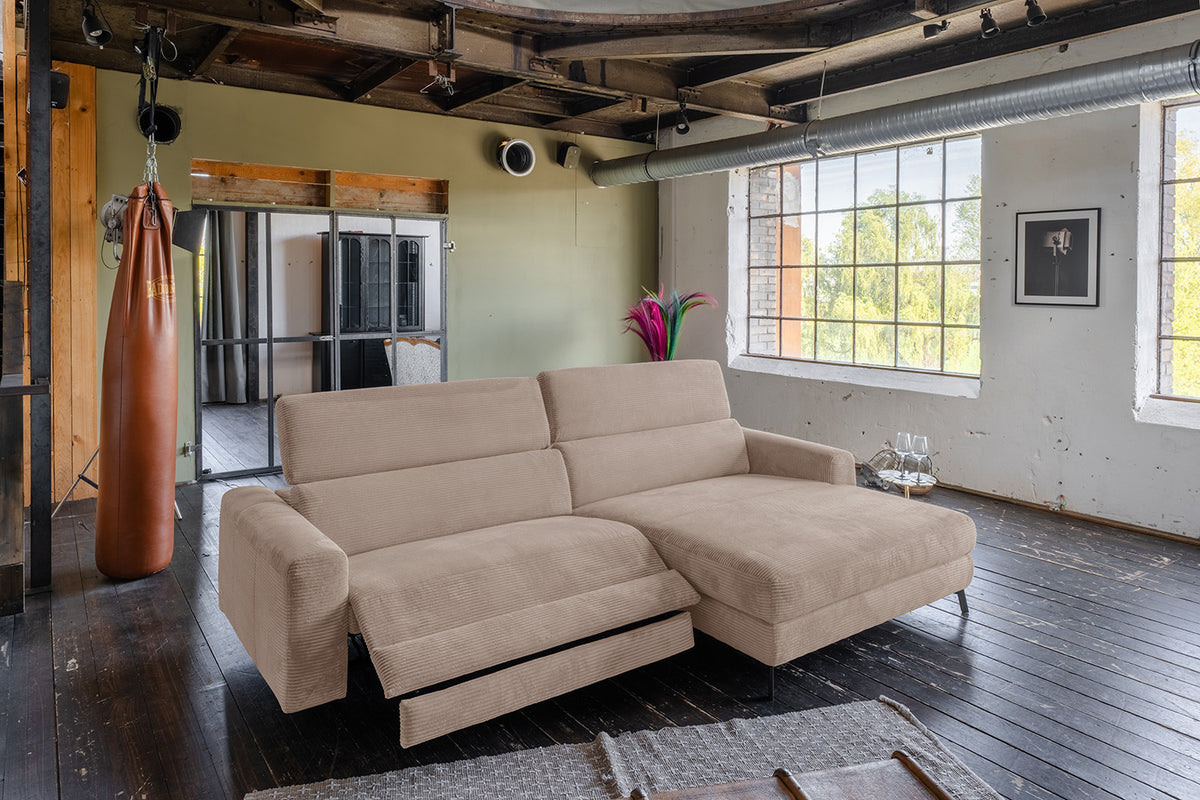 KAWOLA Sofa LAISKA Ecksofa Relaxfunktion teilmotorisch Cord taupe, Rechts