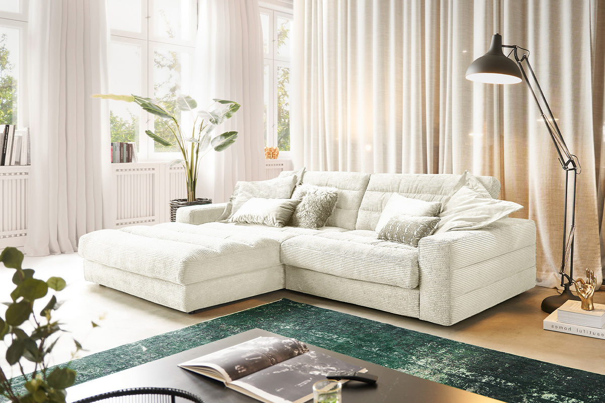 KAWOLA Sofa LANA Ecksofa Cord cremeweiß, Links