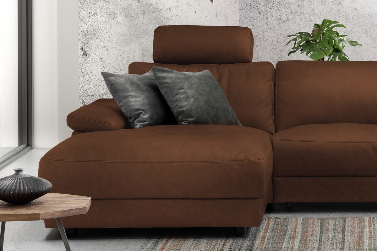KAWOLA Sofa LOLA Ecksofa Leder braun mit motorischer Relaxfunktion