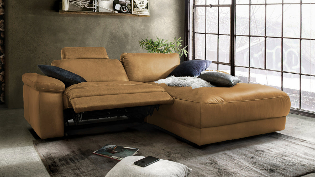 KAWOLA Sofa LOLA Ecksofa Leder cognac mit motorischer Relaxfunktion