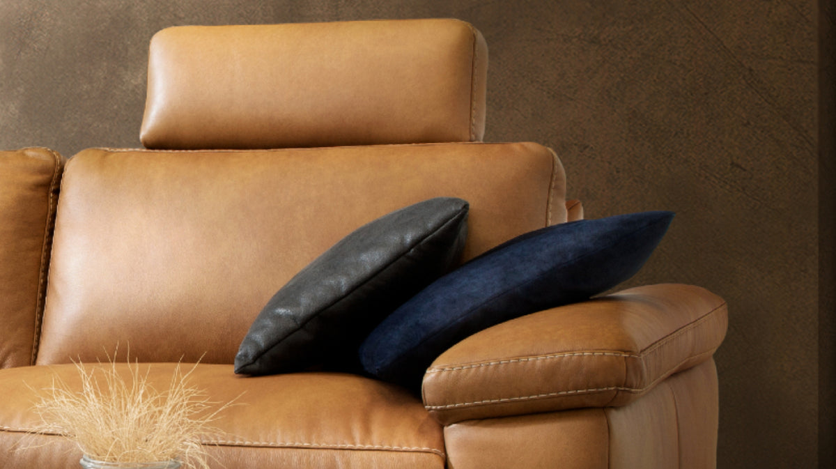 KAWOLA Sofa LOLA Ecksofa Leder cognac mit motorischer Relaxfunktion