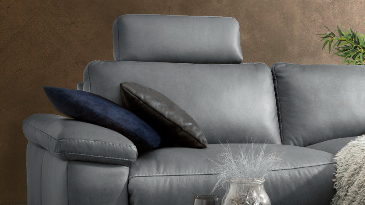 KAWOLA Sofa LOLA Ecksofa Leder grau mit motorischer Relaxfunktion