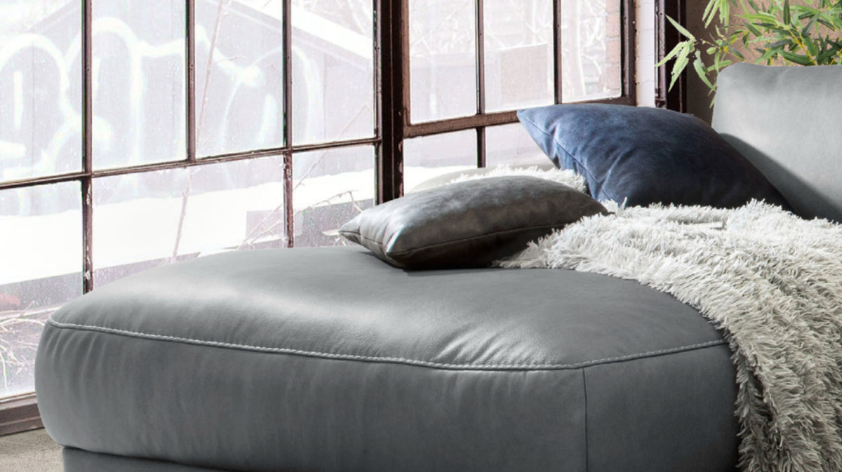 KAWOLA Sofa LOLA Ecksofa Leder grau mit motorischer Relaxfunktion